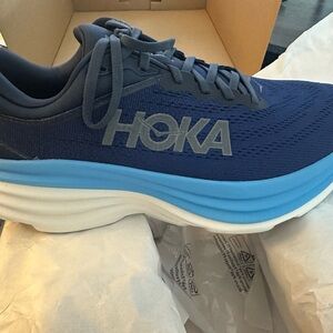 Hoka Blue and White Athletic Shoes with Maximalist Cushioning